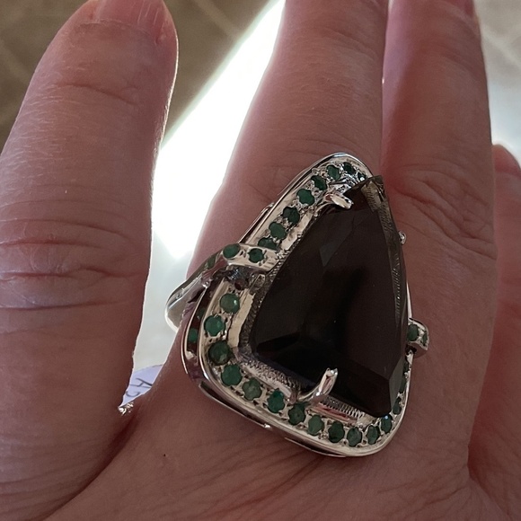 NWOT STERLING SILVER 925 Smoky Topaz/Emerald Ring Size US 7.5 - Picture 8 of 11